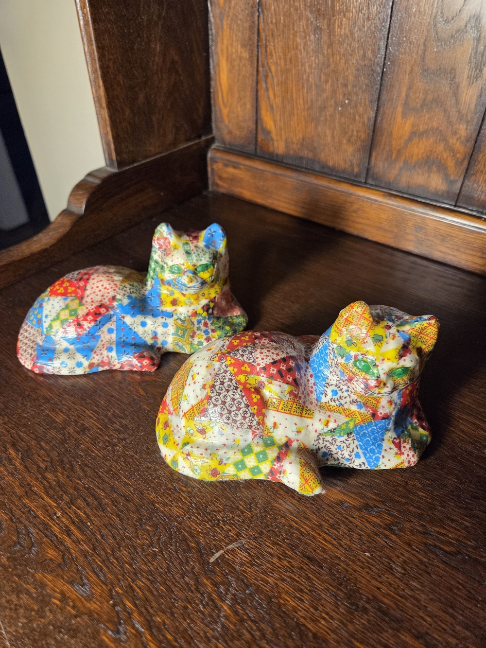 Vintage Multicolor Patchwork Ceramic Cat Figurines - Picture 2 of 6
